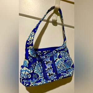 Vera Bradley Blue Lagoon zip Floral Blue Handbag with two exterior pockets